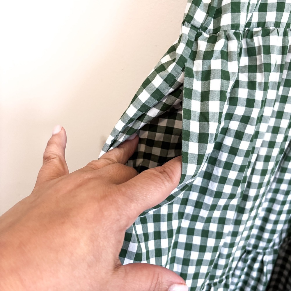 Tradlands Gingham Tiered Lagenlook Midi Dress Size S Green Minimalist Oversized - Picture 10 of 13
